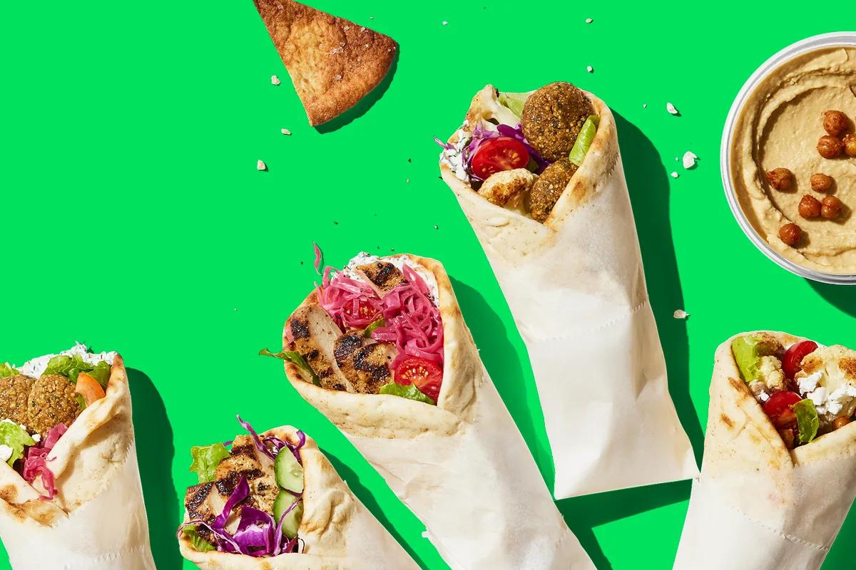 Falafel wraps with hummus and pita chips